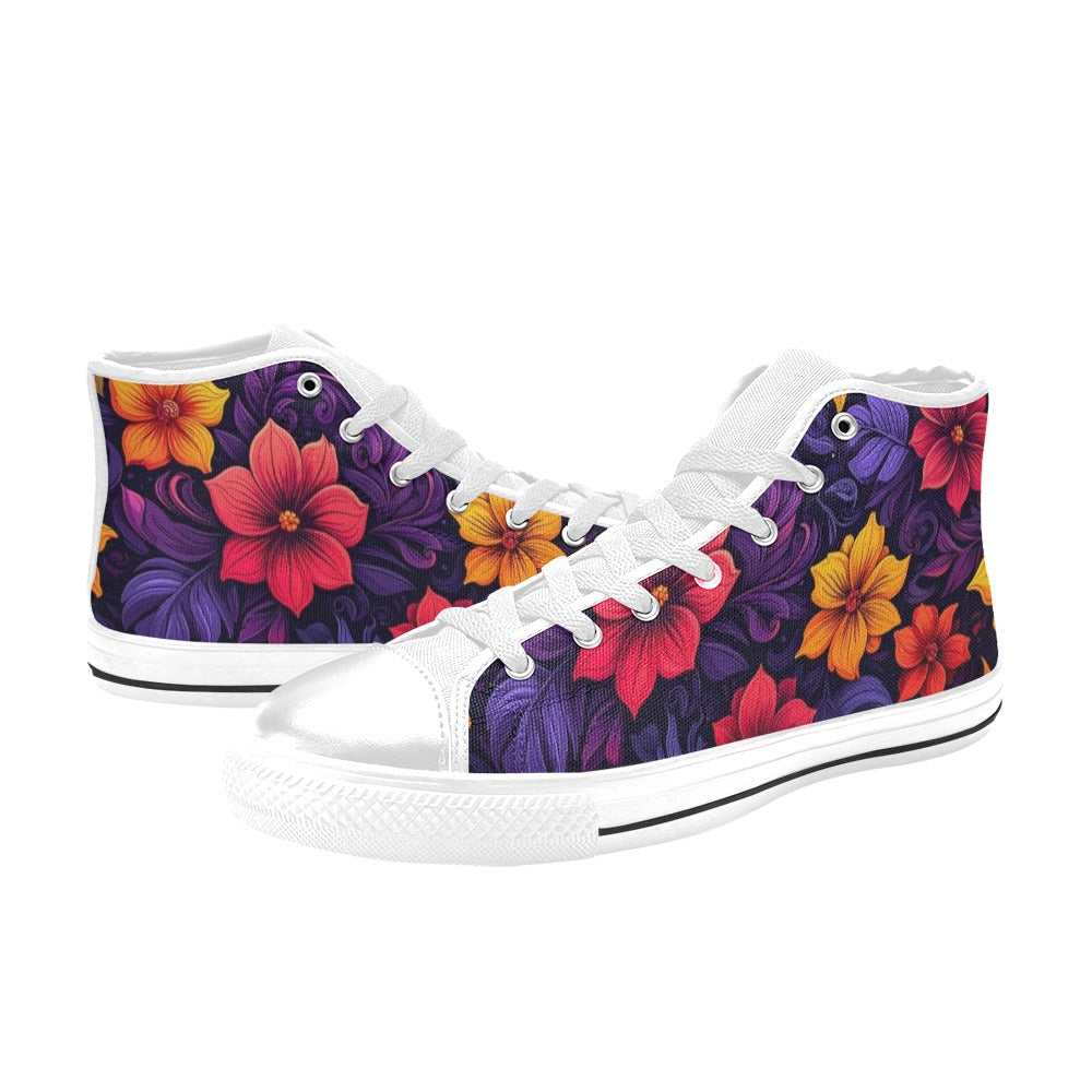 WOMEN'S Exotic Floral Weave High Top Canvas Neon Fantasy Sneakers