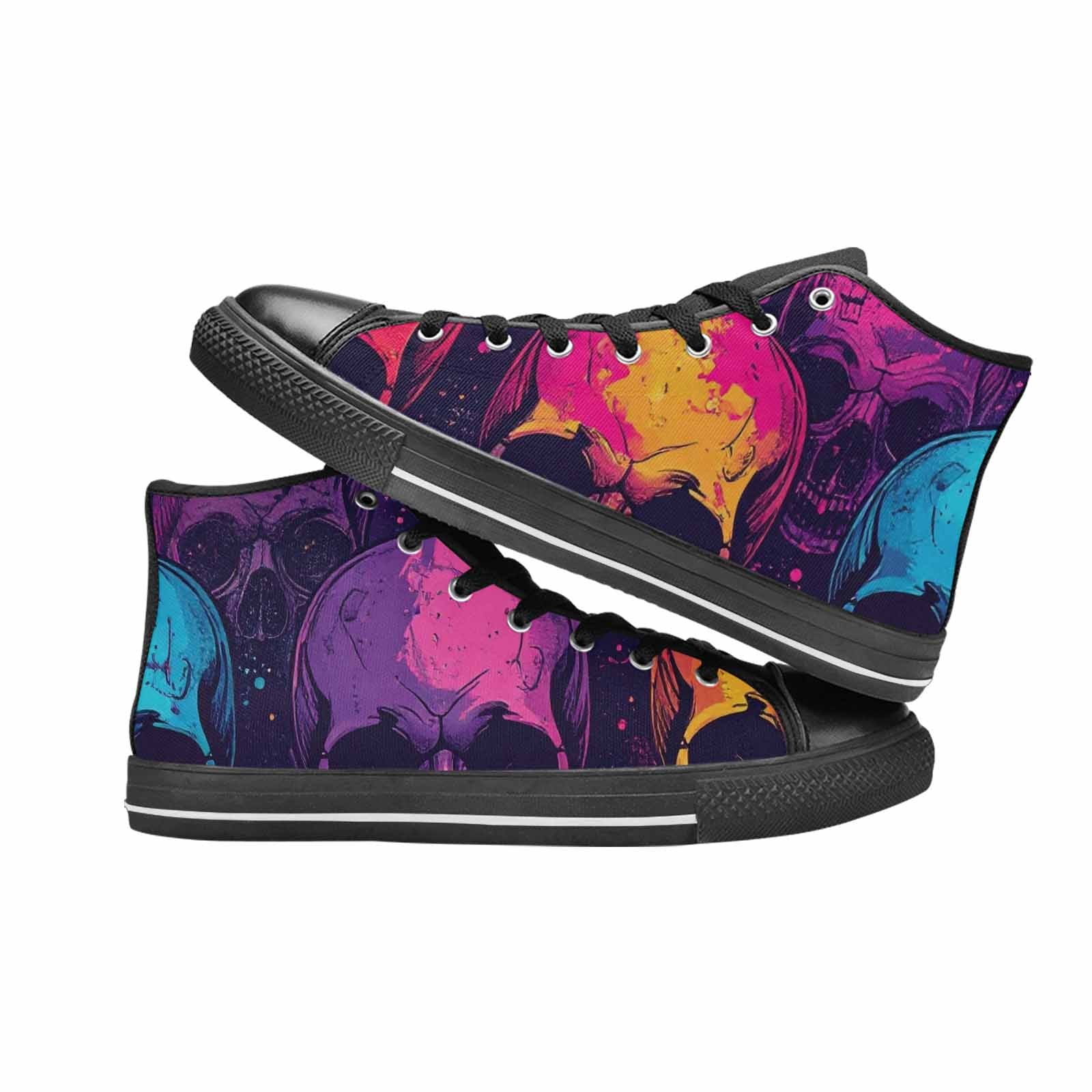 WOMEN'S Skulls Splatter Comic High Top Canvas Neon Fantasy Shoes