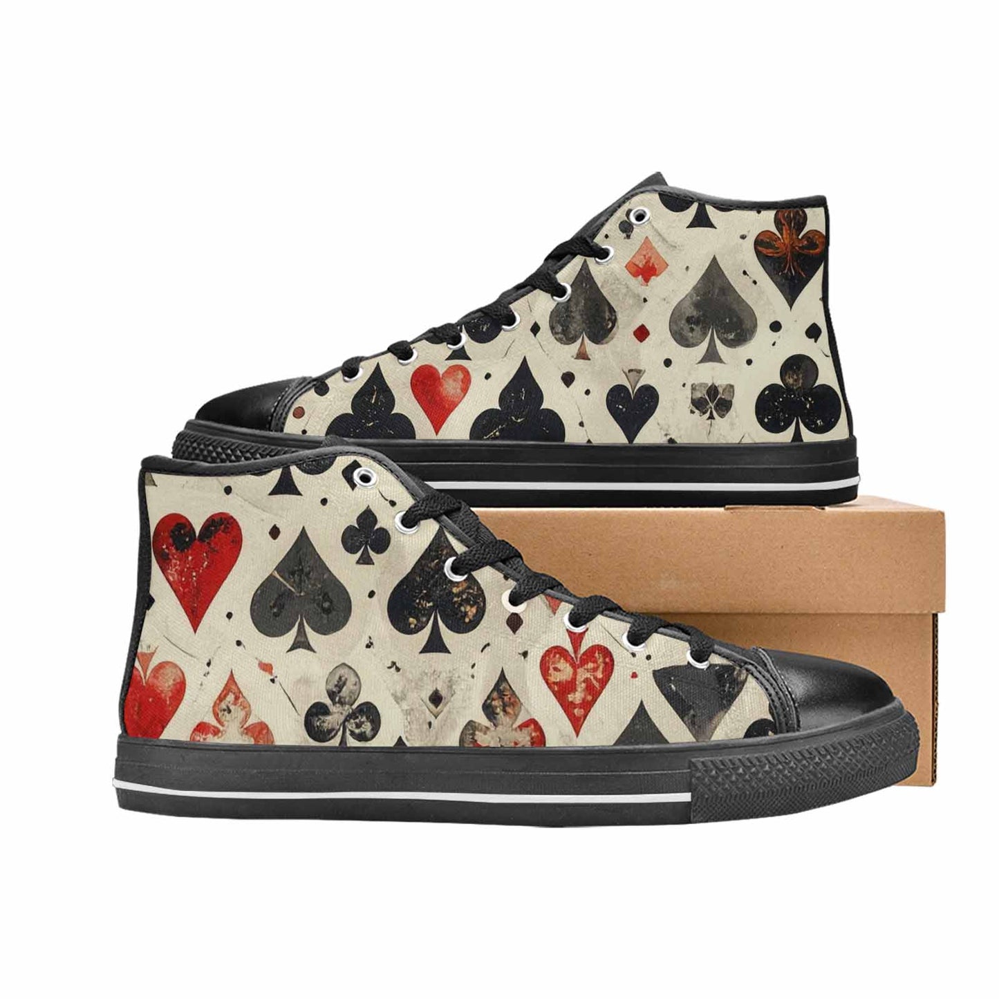 WOMEN'S Playing Card Suit High Top Canvas Wallpaper Art Sneakers