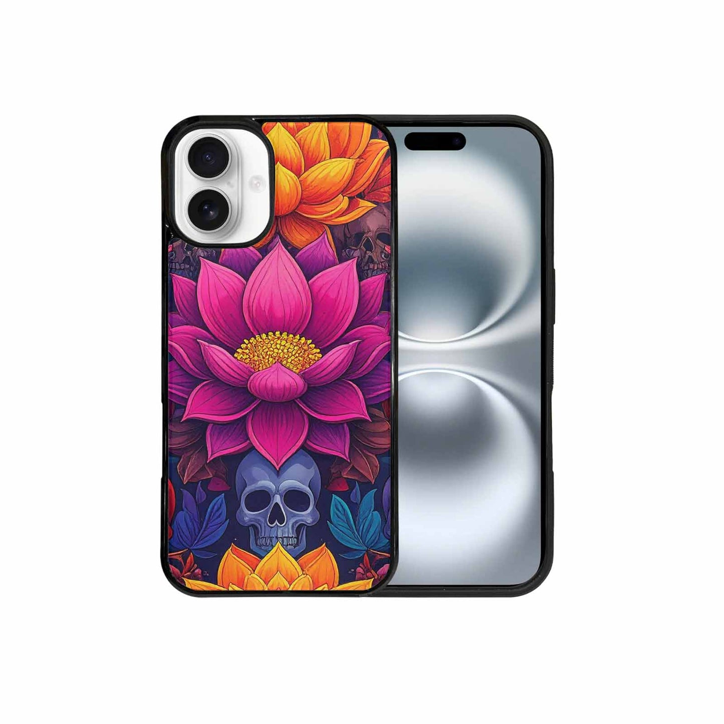 iPhone 16 Plus Case — Lotus Skulls, Custom Printed Phone Case