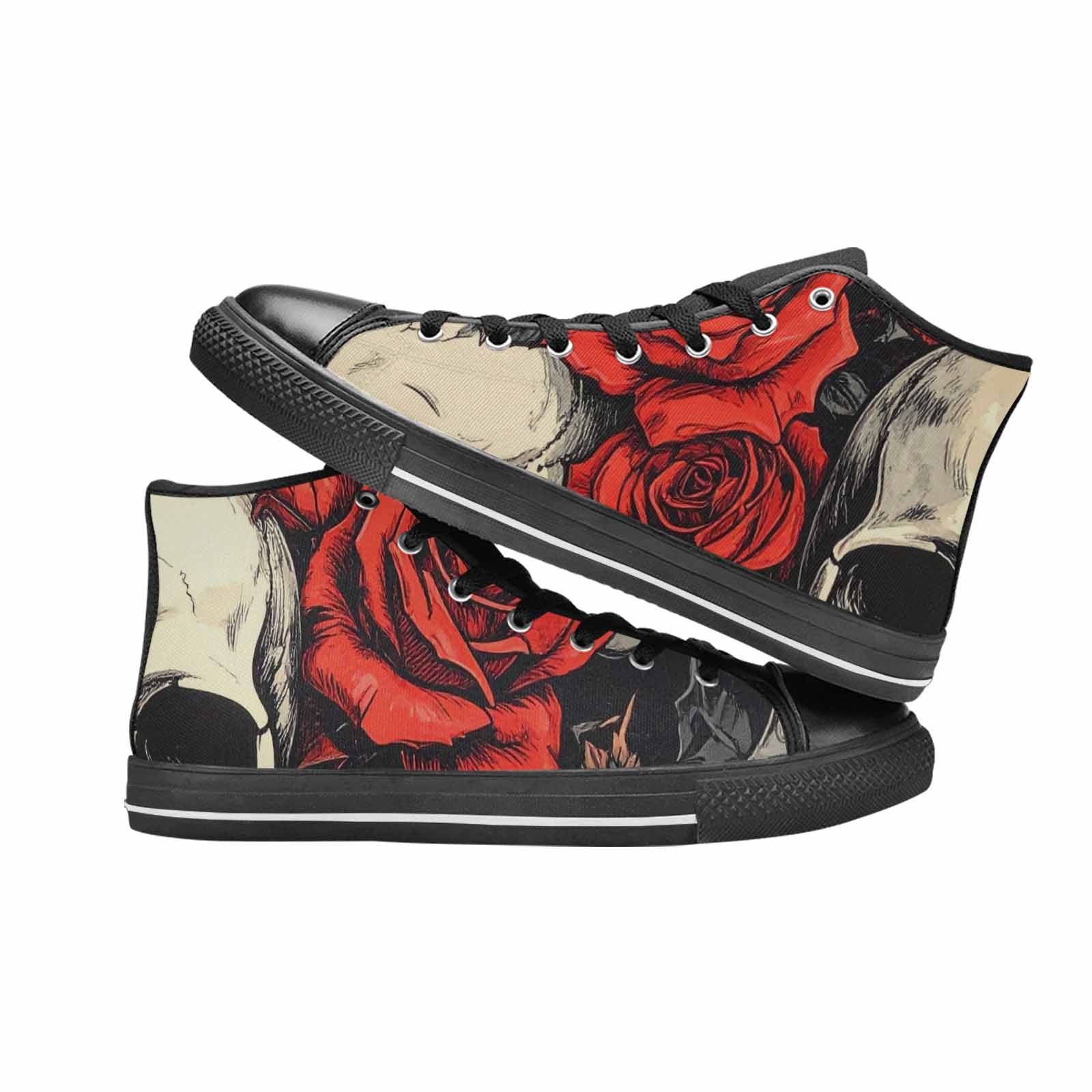WOMEN'S Skulls Roses Bold Pen Ink High Top Canvas Cottagecore Custom Sneakers