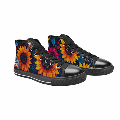 WOMEN'S Sunflower Skulls Print High Top Canvas Dark Academia Shoes