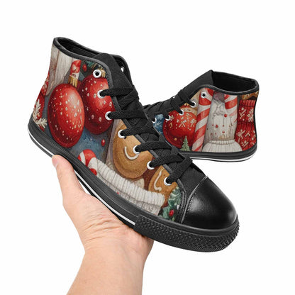 WOMEN'S Christmas Holly Snowflake High Top Canvas Wallpaper Art Sneakers