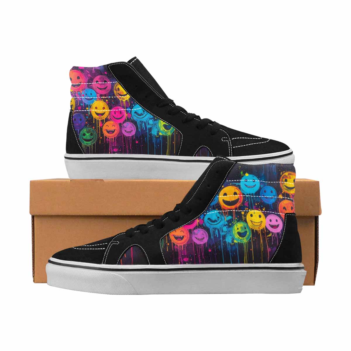 MEN'S Smiley Face High Top Canvas Wearable Art Wallpaper Art Original Art Sneakers