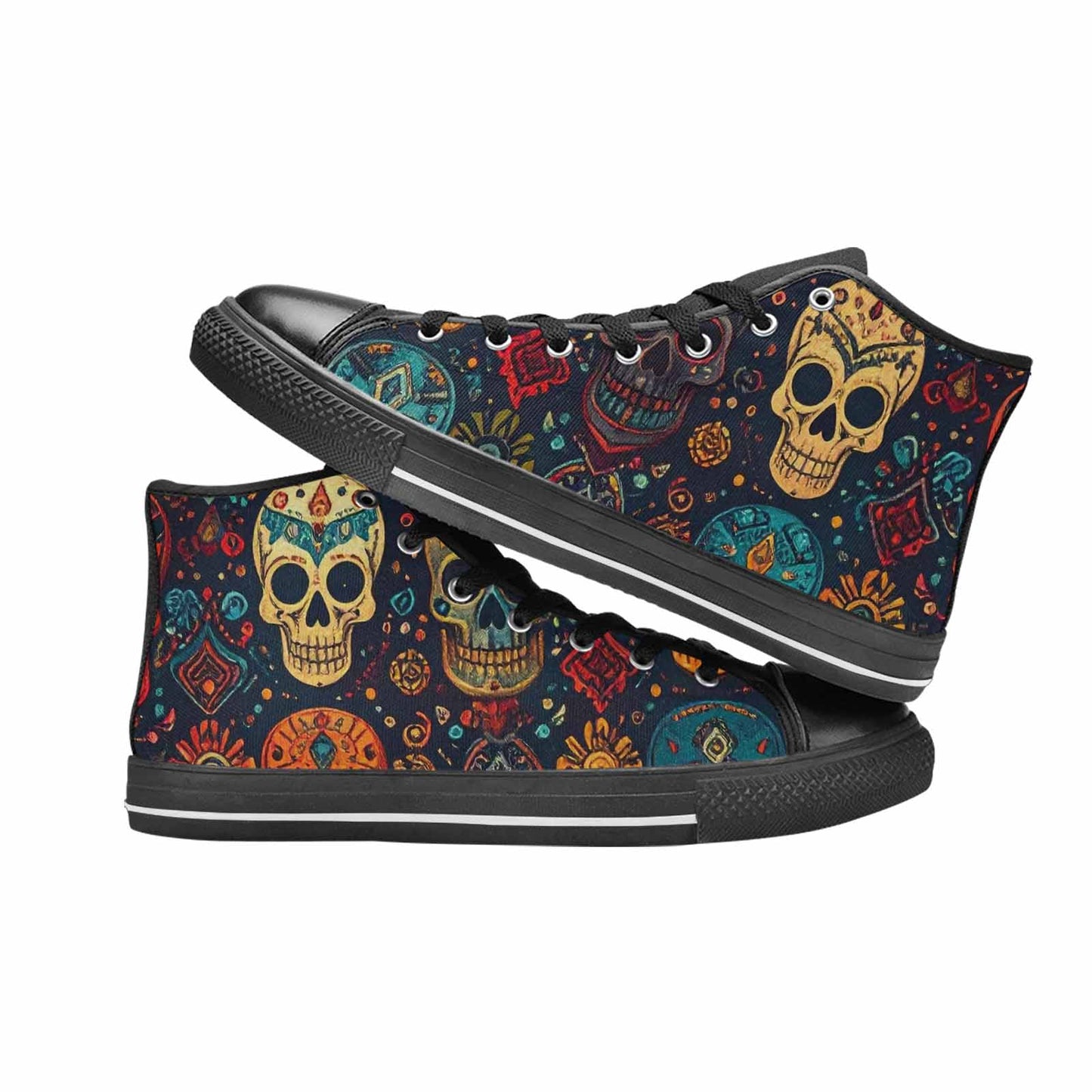 MEN'S Skulls - Tribal-Patterned- High Top Canvas Aesthetic Custom Sneakers