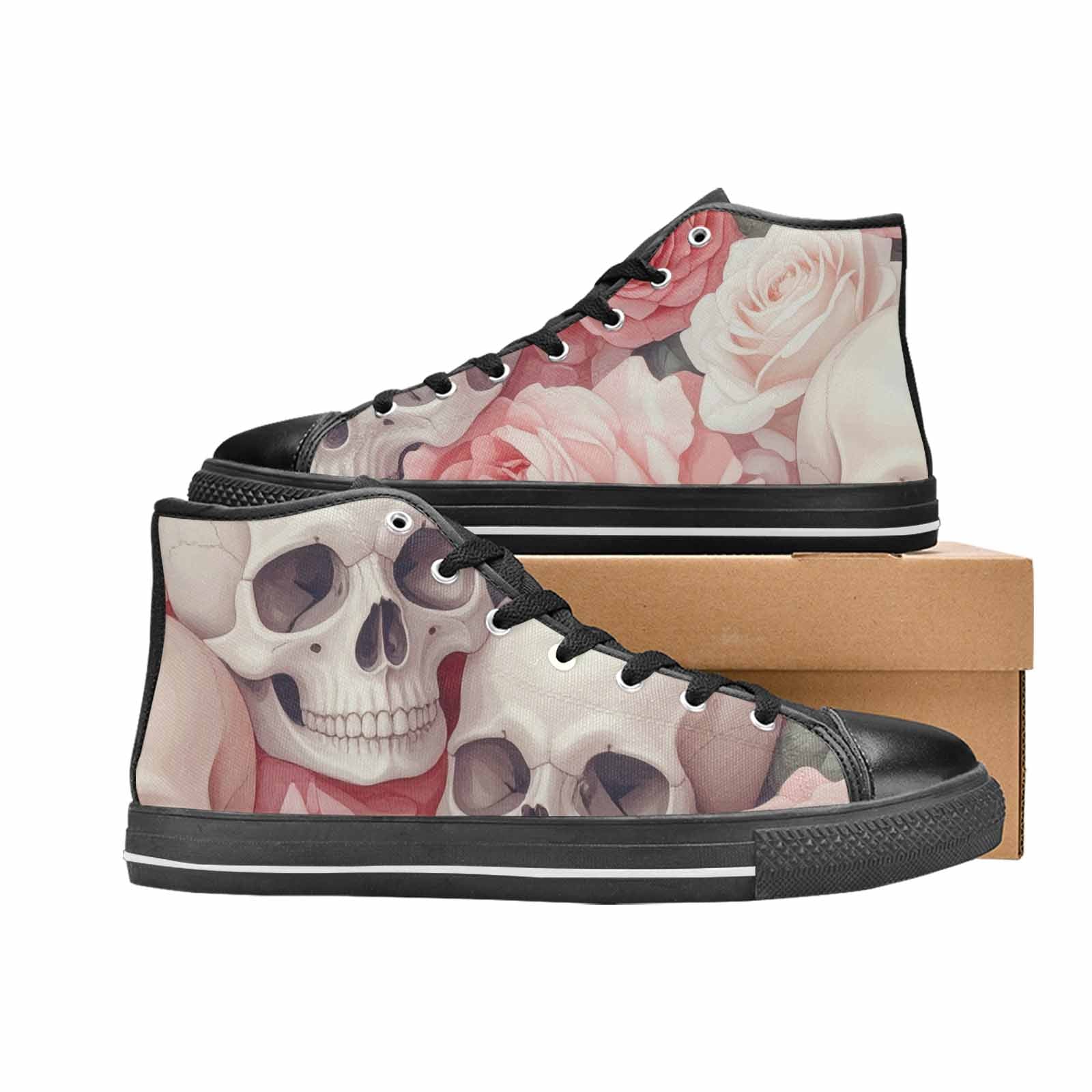 WOMEN'S Skulls Roses Soft Airbrush High Top Canvas Y2K Custom Shoes