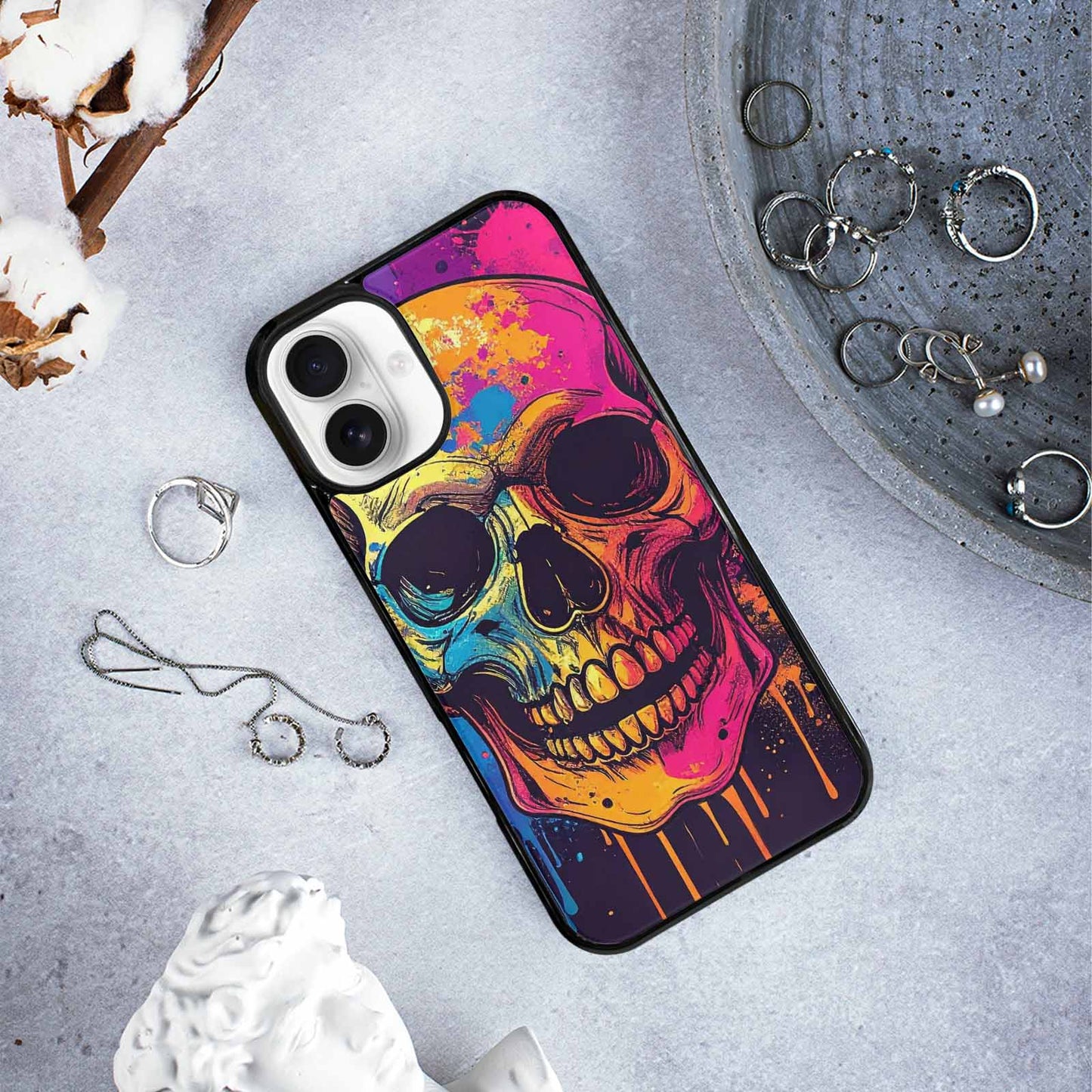 iPhone 16 Plus Case — Skulls Splatter Comic, Personalized Phone Case