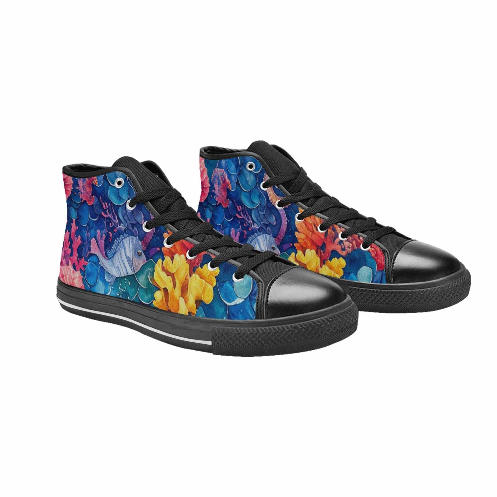WOMEN'S Fish Scale Coral High Top Canvas Vibrant Chaos Custom Sneakers