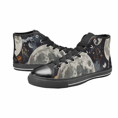 MEN'S Wolf Silhouette Moon High Top Canvas Grunge Custom Sneakers