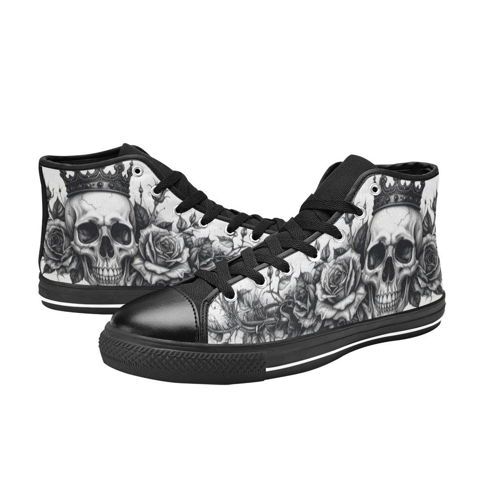 Skull Monochrome Gothic Women's Dark Art High Top Canvas Shoes | Freaky Shoes®