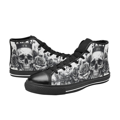 Skull Monochrome Gothic Women's Dark Art High Top Canvas Shoes | Freaky Shoes®