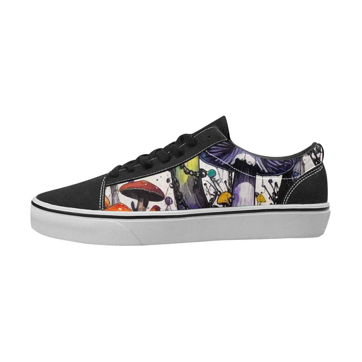WOMEN'S Mushrooms Black & Purple Ink Canvas Unique Print Neon Fantasy Custom Kicks
