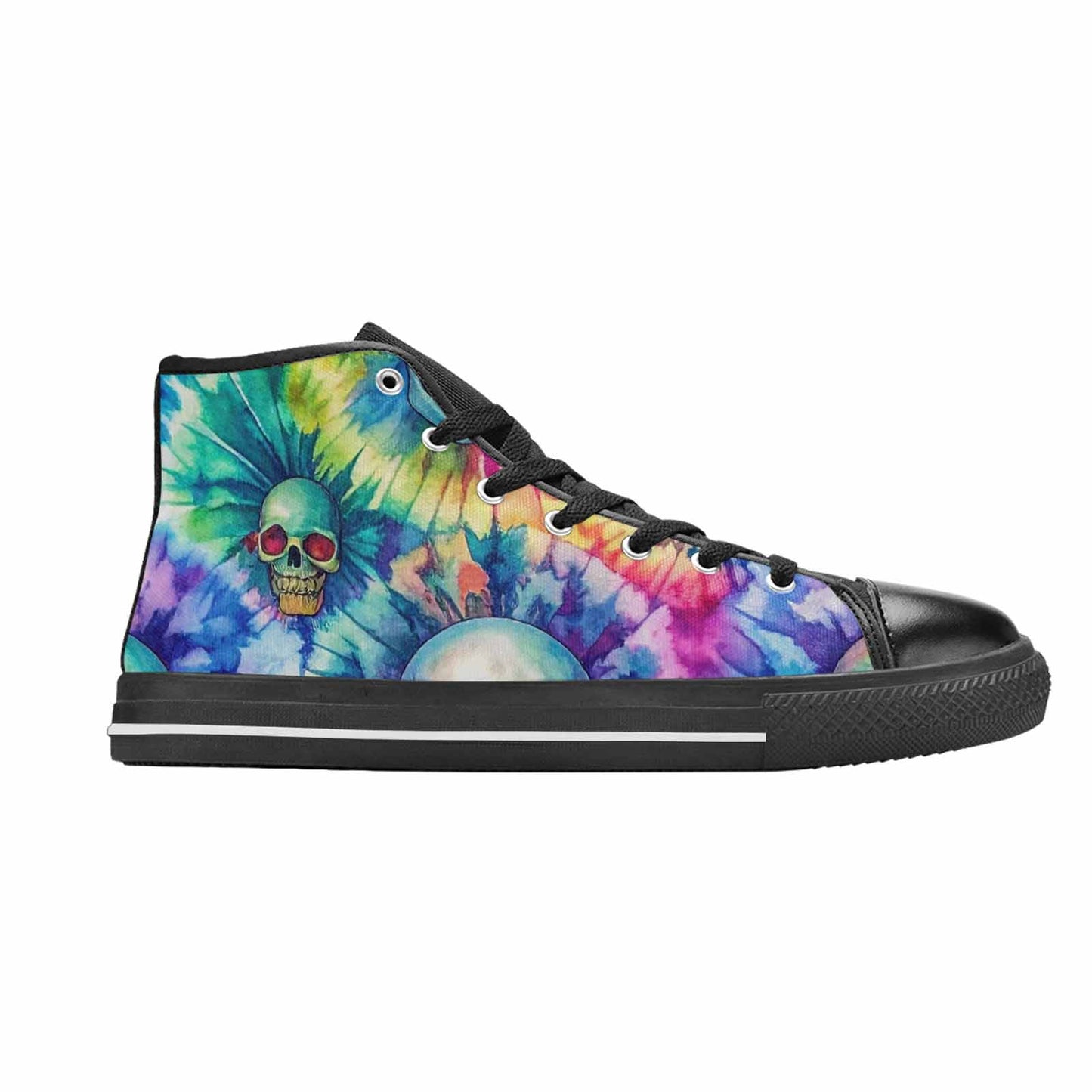 WOMEN'S Tie Dye Skulls Print High Top Canvas Neon Fantasy Custom Sneakers