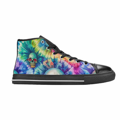 WOMEN'S Tie Dye Skulls Print High Top Canvas Neon Fantasy Custom Sneakers
