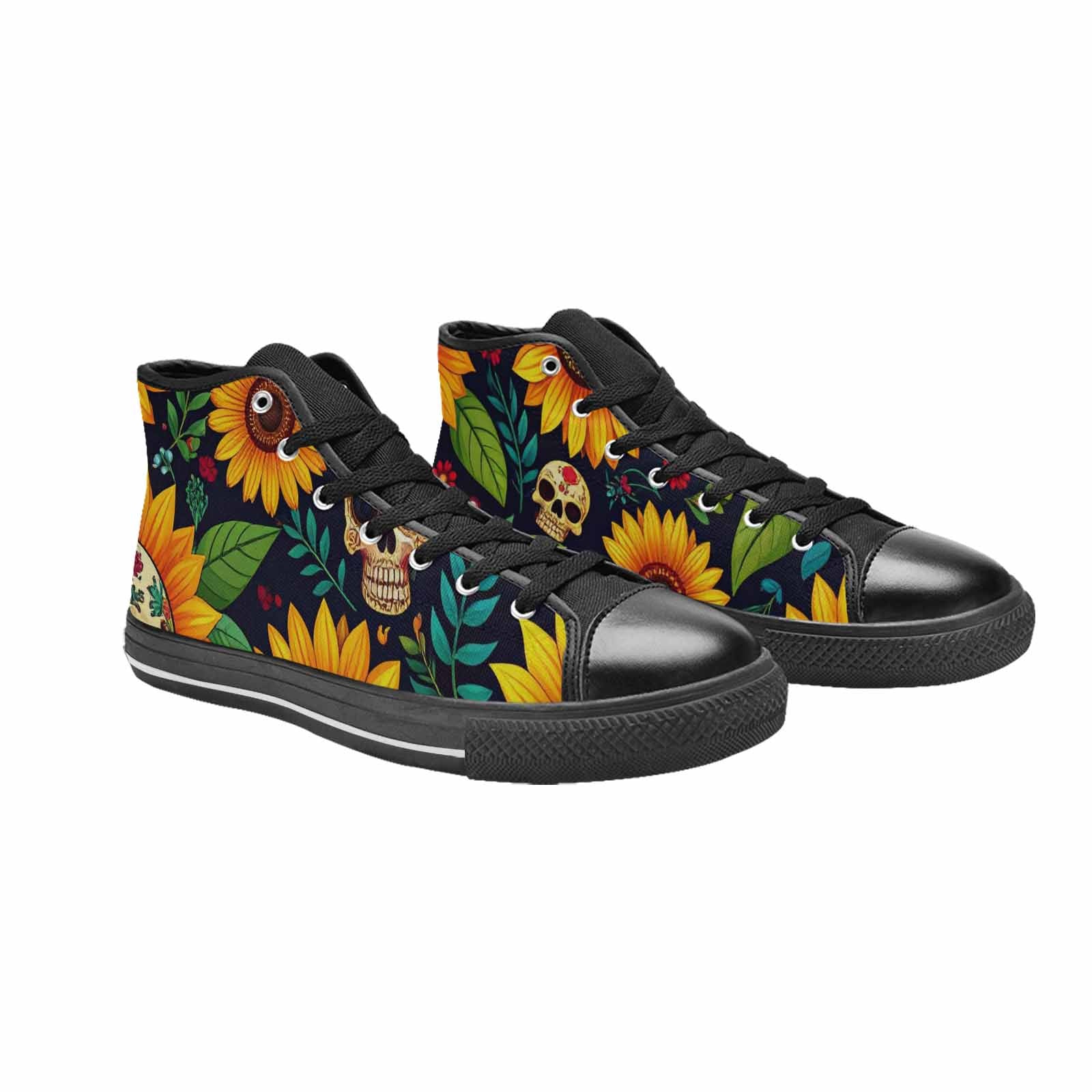 WOMEN'S Sunflowers And Skulls High Top Canvas Grunge Custom Shoes