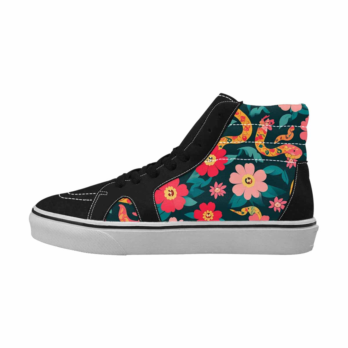 WOMEN'S Floral Snake Print High Top Canvas Grunge Custom Shoes