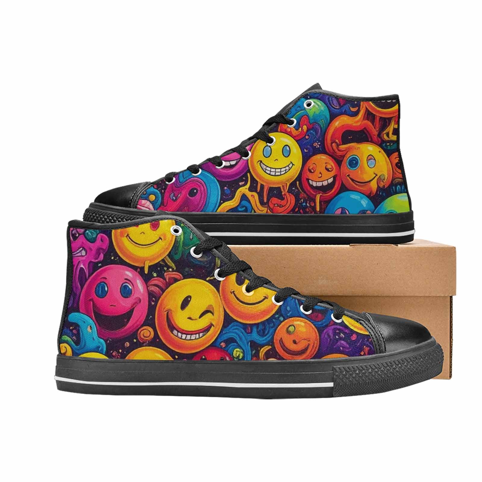 MEN'S Yellow Smiley Face High Top Canvas Y2K Custom Sneakers