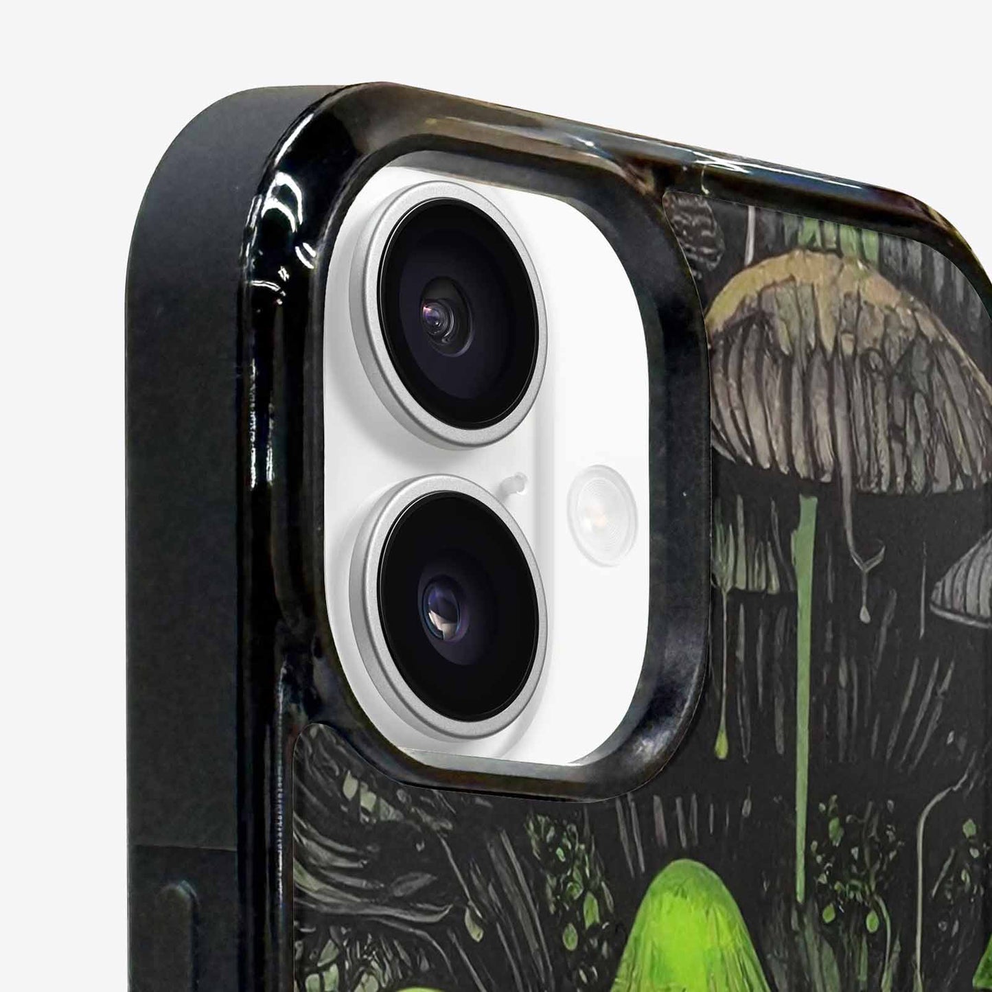iPhone 16 Case — Rainbow Drip Mushrooms Black Green Ink, Custom Designed Case Cover