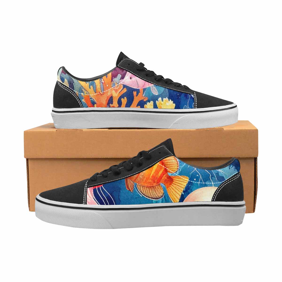 MEN'S Fish Scale Coral Canvas Lace-Up Aesthetic Custom Shoes