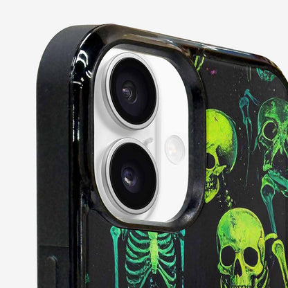 iPhone 16 Plus Case — Skeletons Neon Green Glowskele, Custom Printed Phone Case