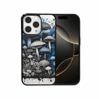 iPhone 15 Pro Max Case — Mushrooms General Black Blue Ink Mushrooms, Custom Designed Case Cover