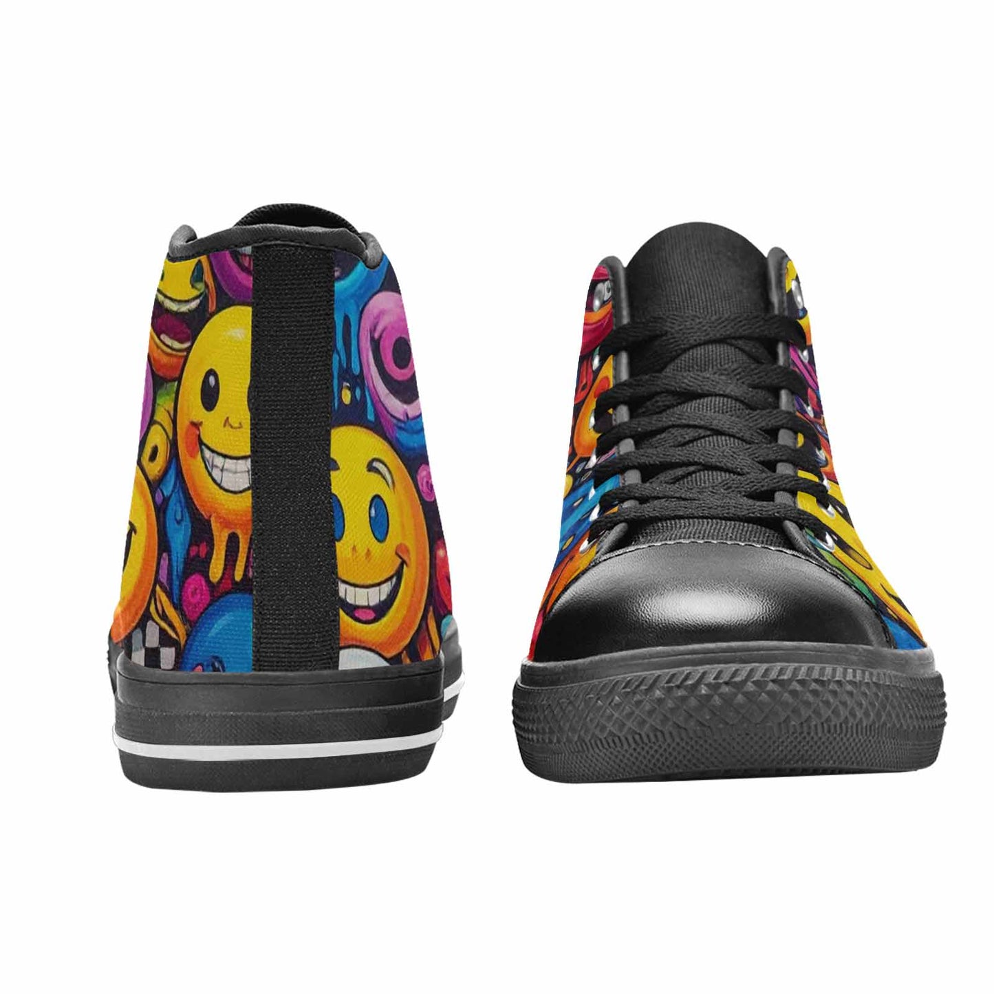 WOMEN'S Yellow Smiley Face High Top Canvas Surreal Custom Sneakers