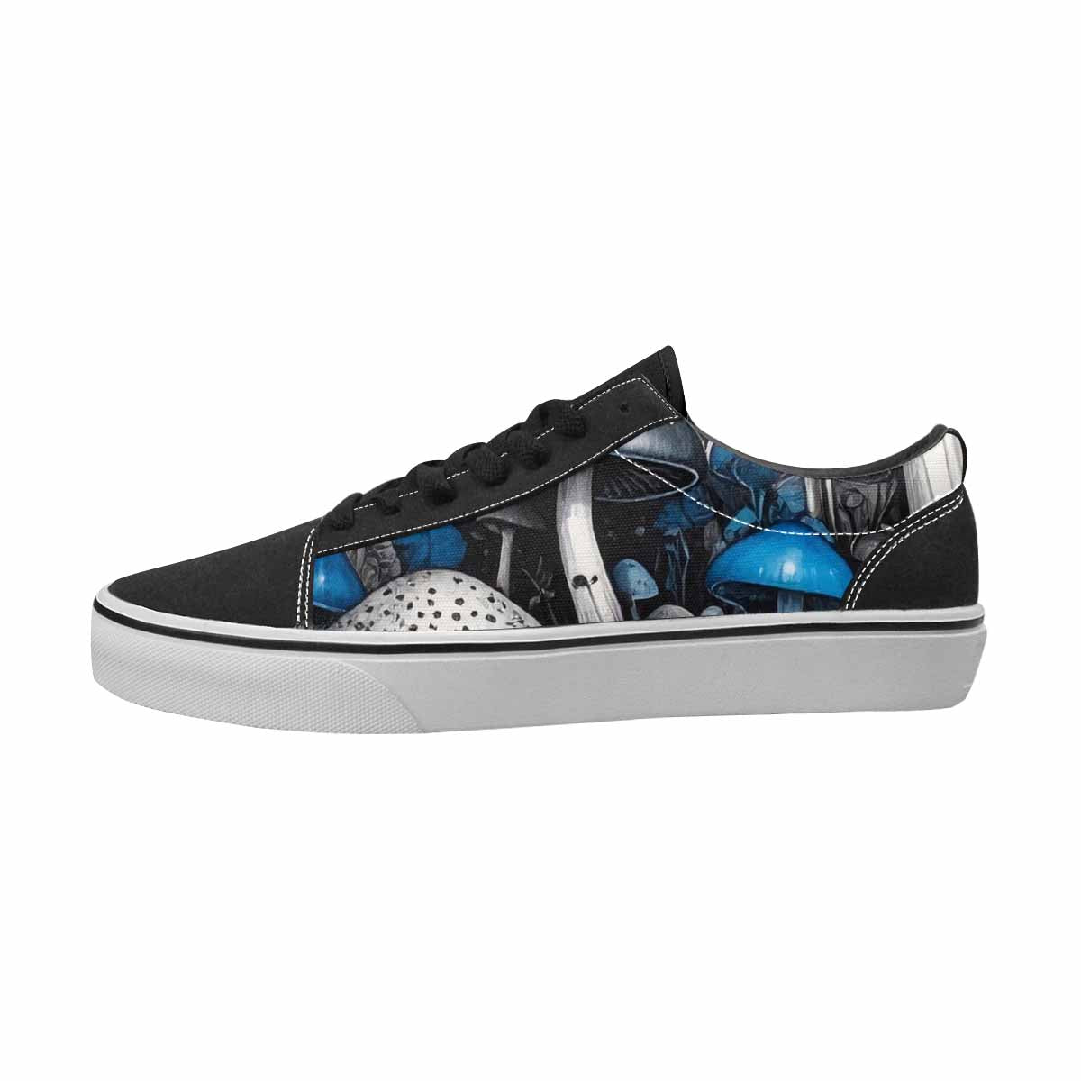 MEN'S Mushrooms Black & Blue Ink Canvas Made To Order Kaleidoscope Original Art Sneakers