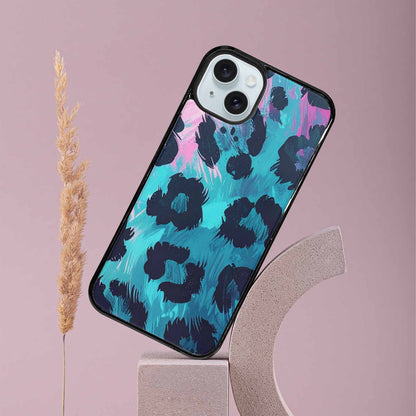 iPhone 15 Plus Case — Leopard Neon Pink Teal Airbrush, Custom Designed Case Cover