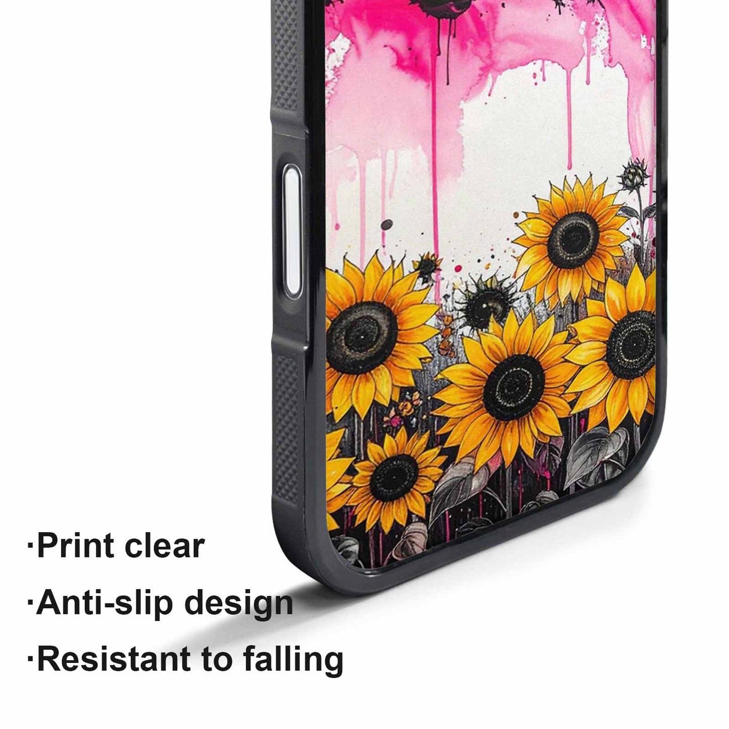 iPhone 17 Pro Case — Sunflower Burst Black Pink Ink Floral, Custom Made Phone Cover