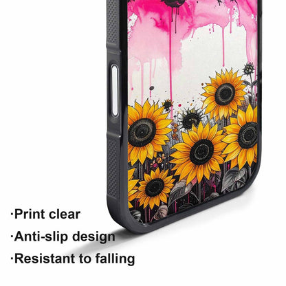 iPhone 17 Pro Case — Sunflower Burst Black Pink Ink Floral, Custom Made Phone Cover