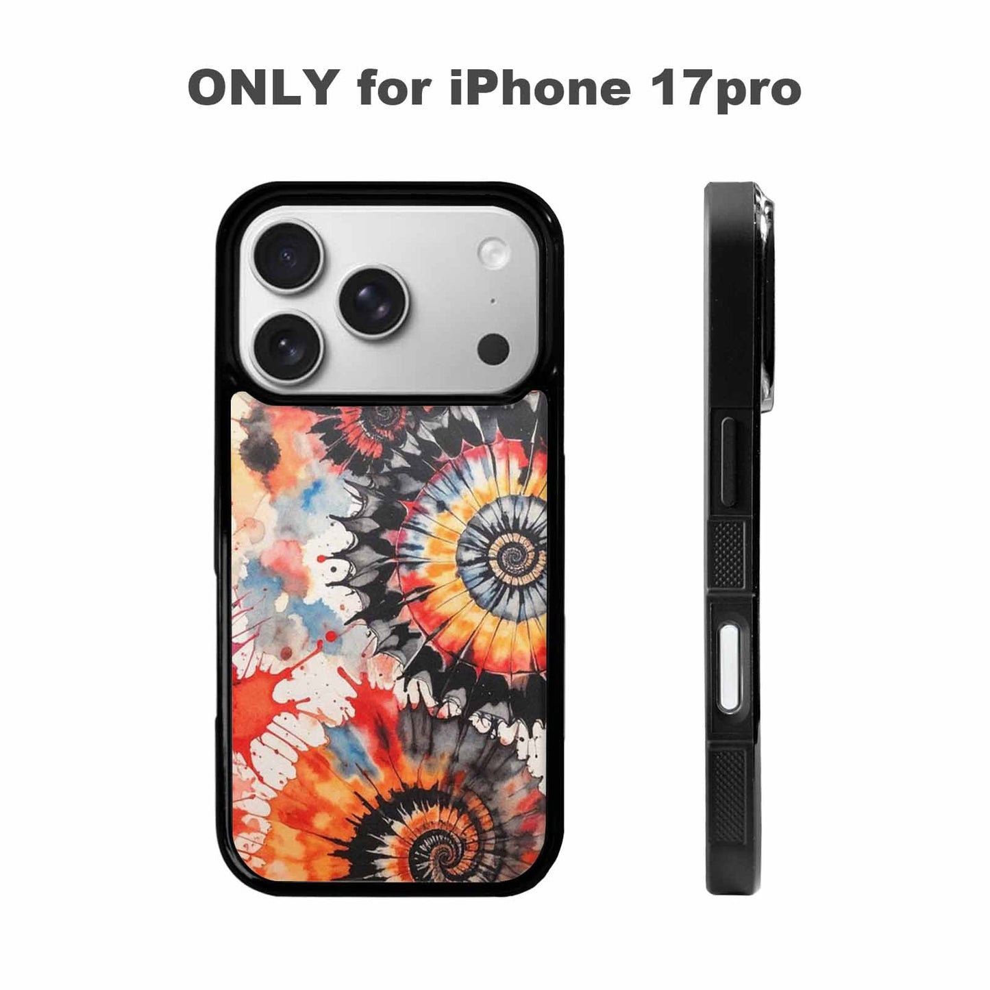iPhone 17 Pro Case — Tie Dye Swirls Black Red Tie, Custom Phone Case
