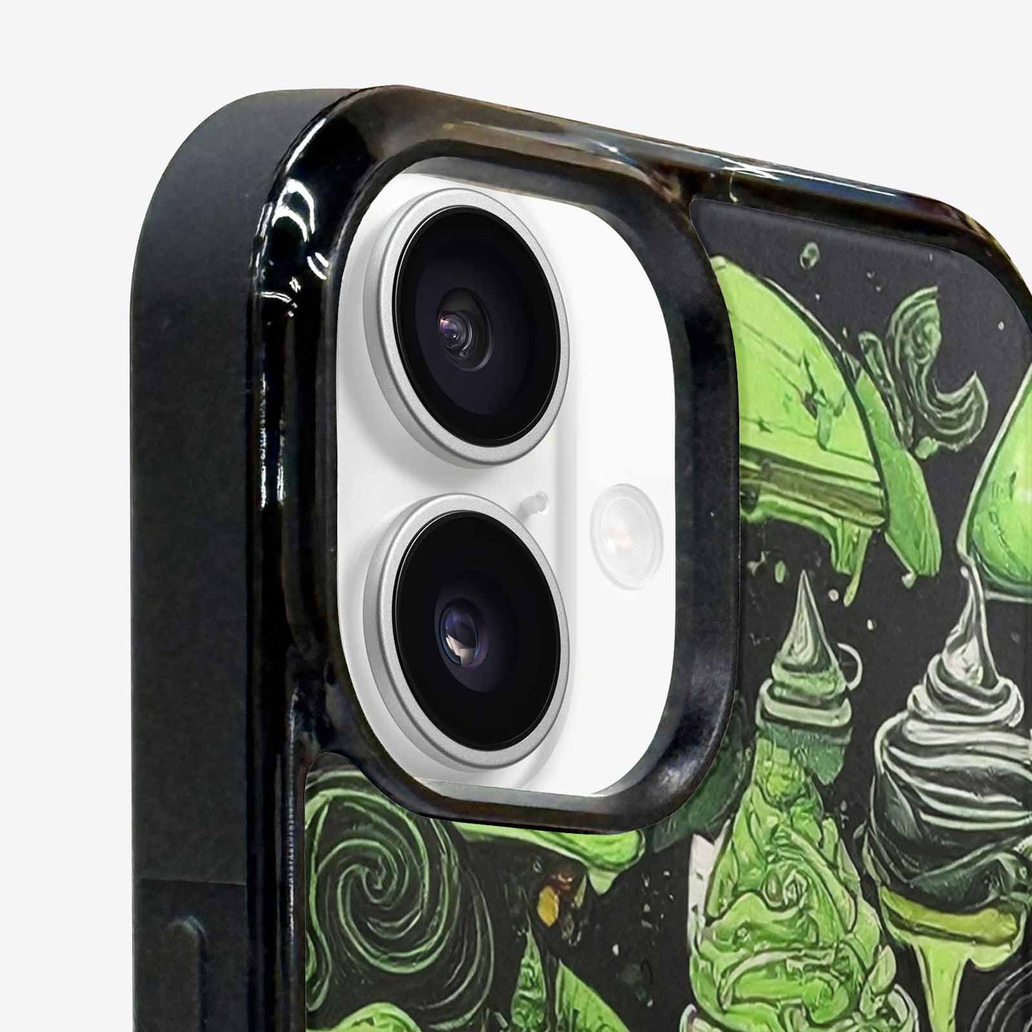 iPhone 16 Case — Ice Cream Motif Black Green Ink, Customized Protective Case