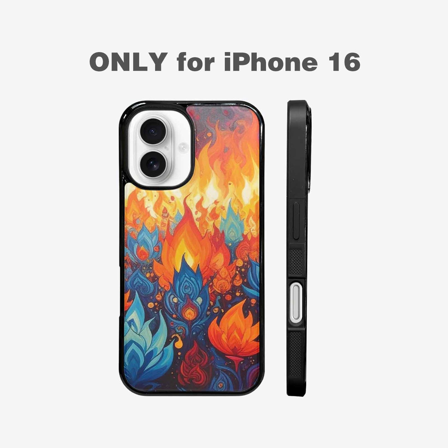 iPhone 16 Case — Flame Burst Full Color Vibrant Flame, Custom Designed Case Cover