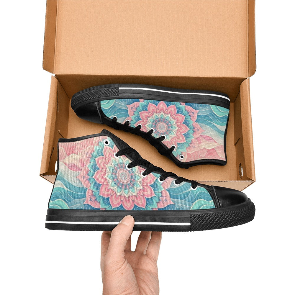 WOMEN'S Pastel Wave Mandala High Top Canvas Aesthetic Custom Shoes