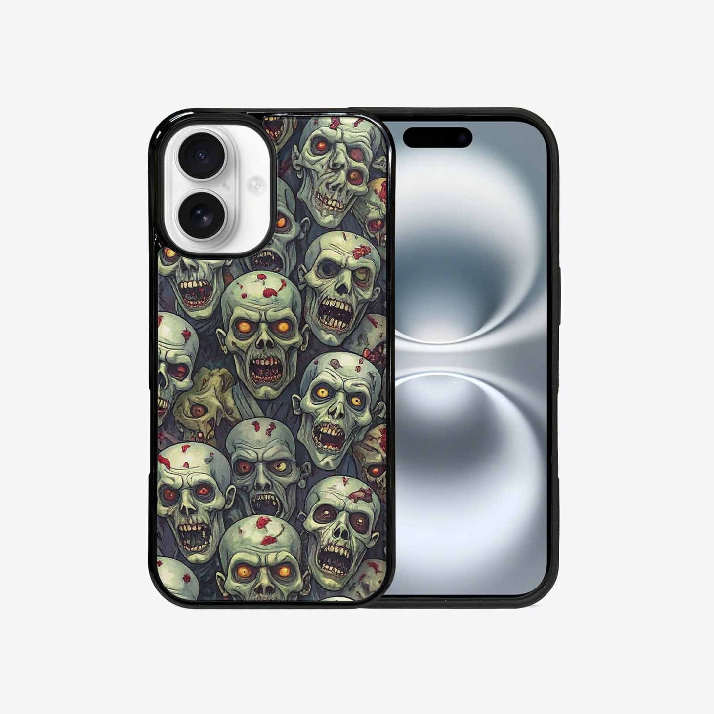 iPhone 16 Case — Zombie Head Pattern Hundreds Of Small, Custom Printed Phone Case
