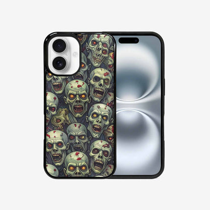 iPhone 16 Case — Zombie Head Pattern Hundreds Of Small, Custom Printed Phone Case