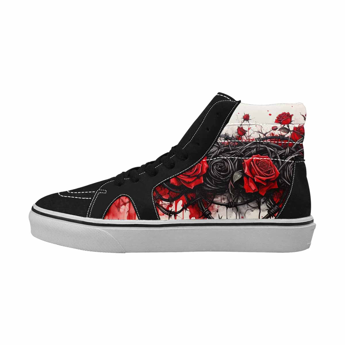 WOMEN'S Barbed Wire Black & Red Ink High Top Canvas Unique Print Grunge Custom Shoes