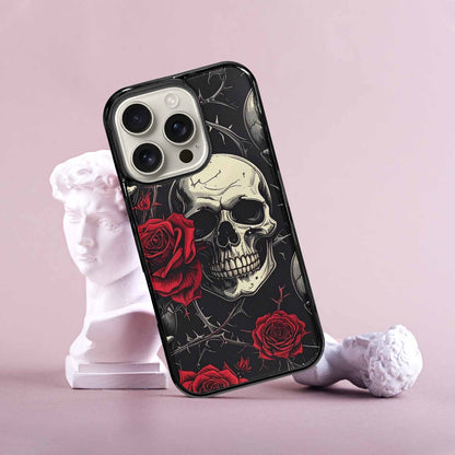 iPhone 16 Pro Case — Ornate Gothic Skulls Roses, Custom Printed Phone Case