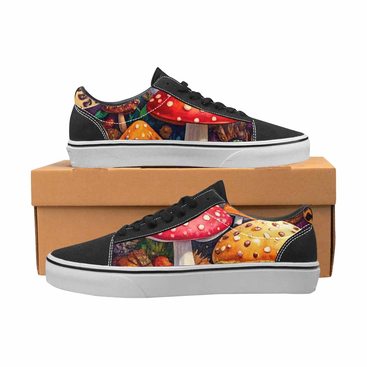 WOMEN'S Mushrooms Lace-Up Canvas Vibrant Chaos Custom Sneakers