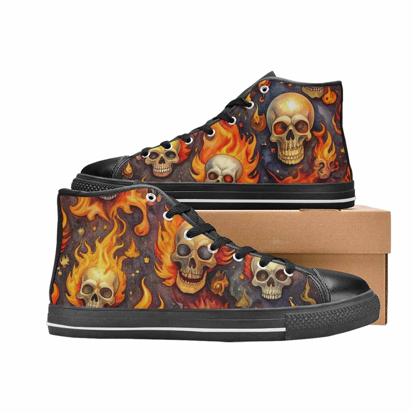 WOMEN'S Skulls - Flaming High Top Canvas Wallpaper Art Custom Shoes