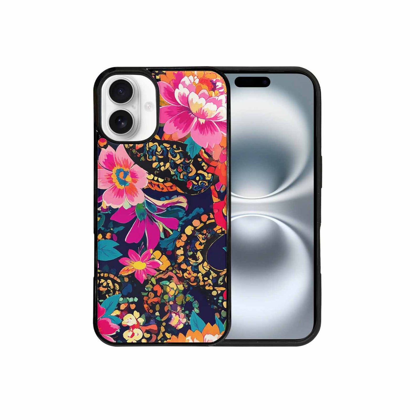 iPhone 16 Plus Case — Floral Snake Print, Custom Print Case Cover