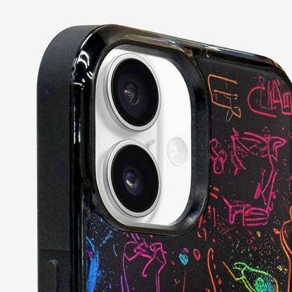 iPhone 16 Case — Neon Glow Outline Icon Pattern Hundreds, Customized Protective Case