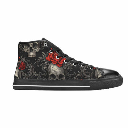 MEN'S Skulls Roses Fine Line High Top Canvas Surreal Custom Shoes