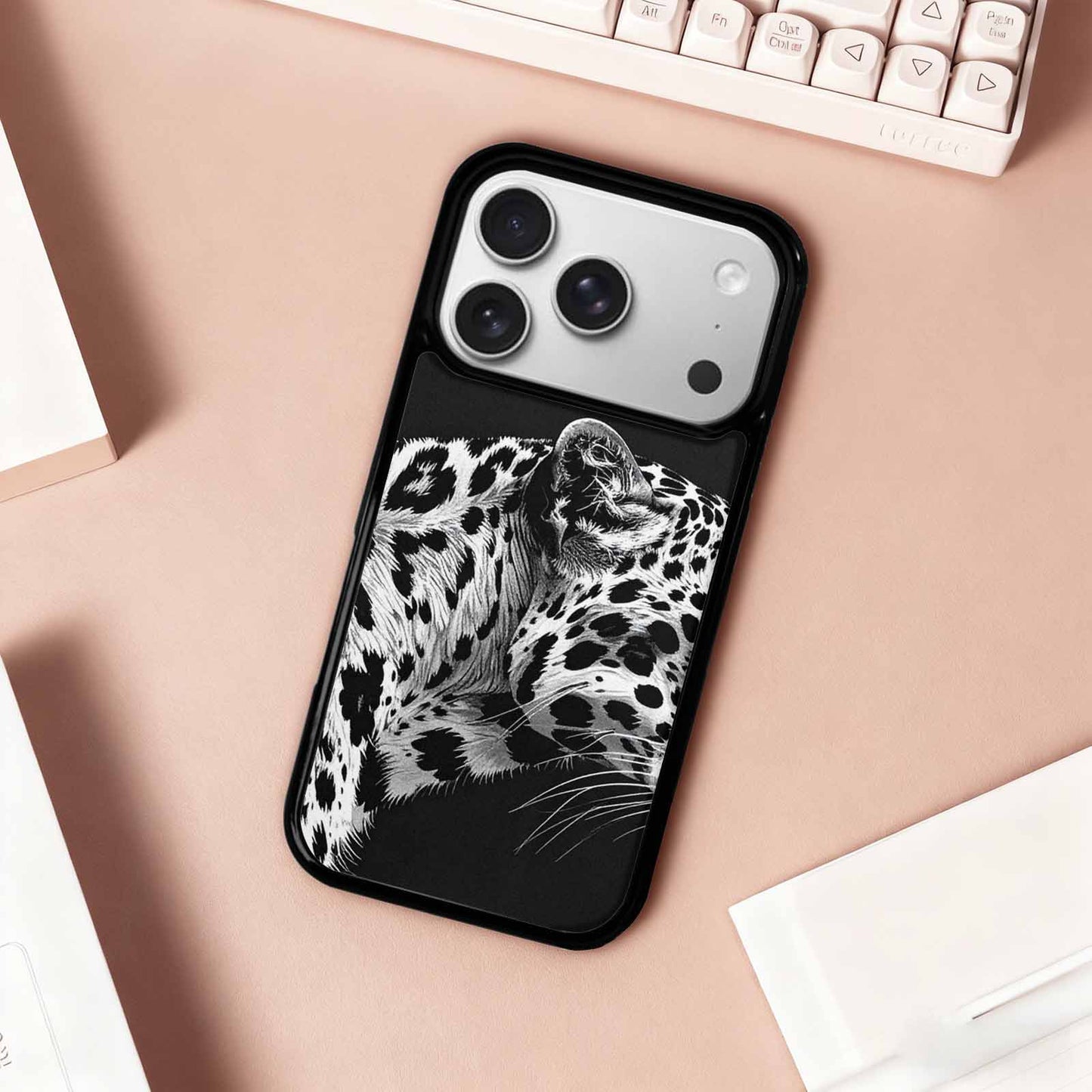 iPhone 17 Pro Case — Leopard Print Black And White Animal, Custom Made Phone Cover