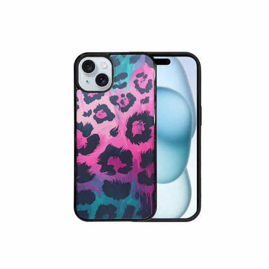 iPhone 15 Plus Case — Leopard Neon Pink Teal Airbrush, Custom Art Phone Cover