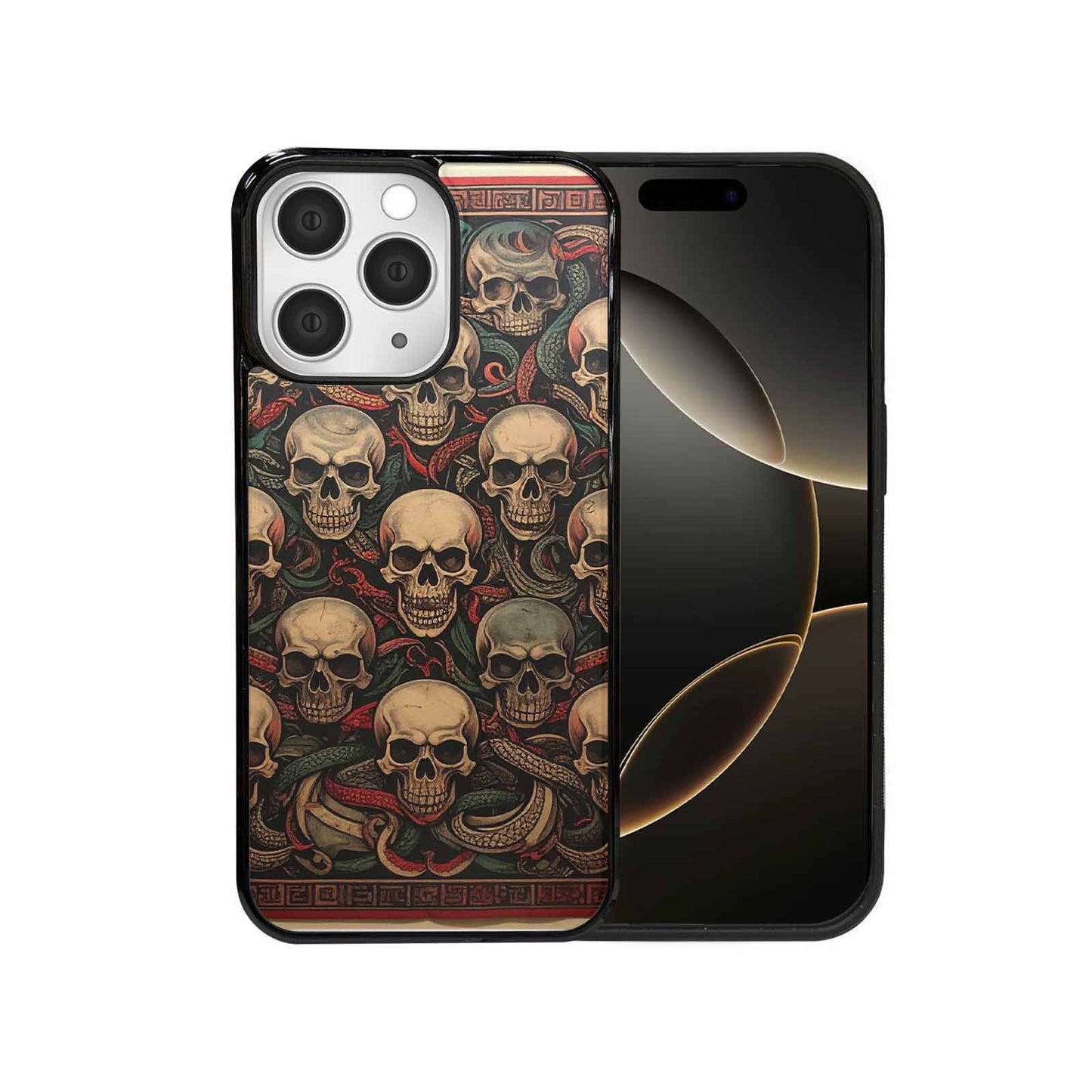 iPhone 15 Pro Max Case — Traditional Tattoo Style Skulls Entwined With, Original Design Phone Case