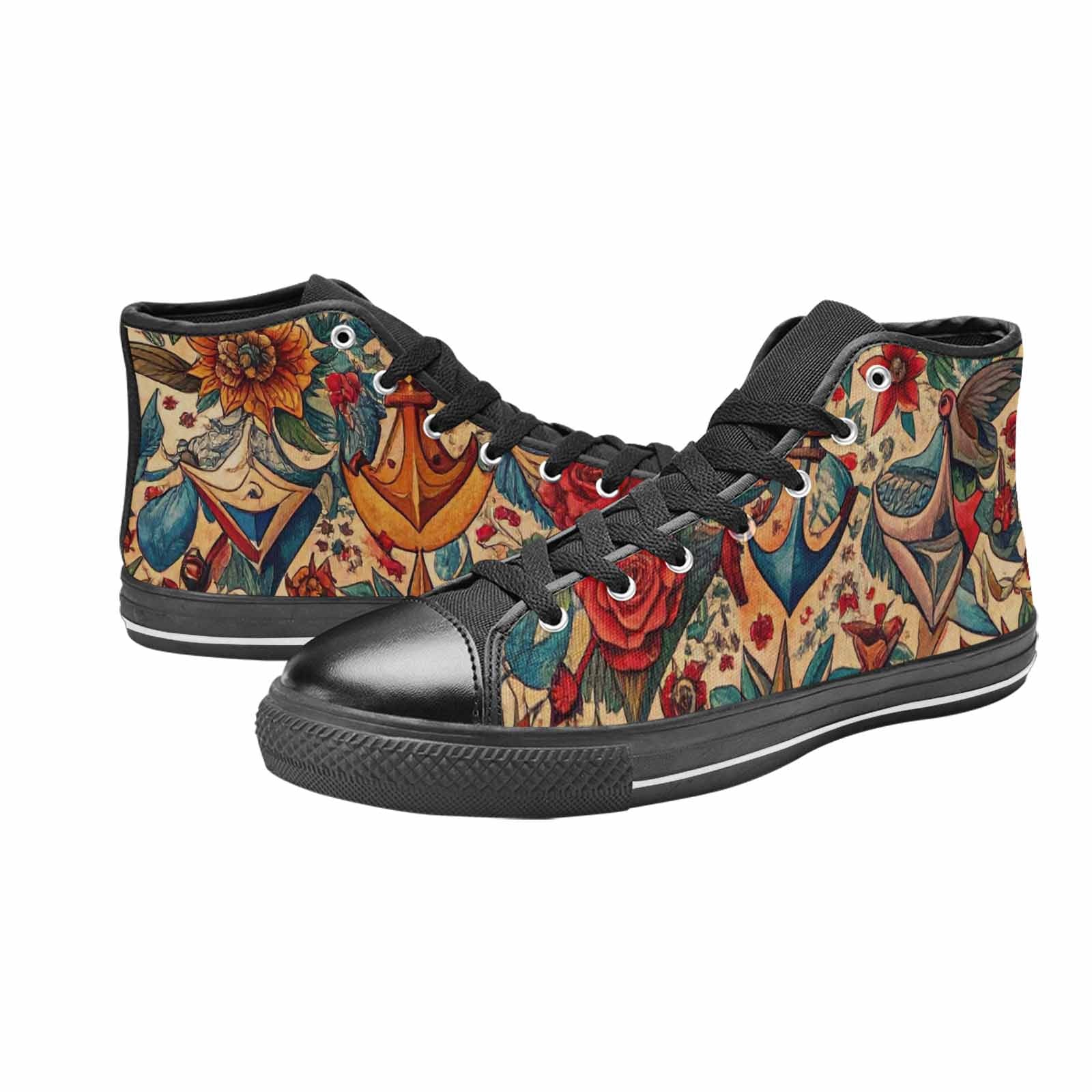 WOMEN'S Old School Tattoo High Top Canvas Wallpaper Art Shoes