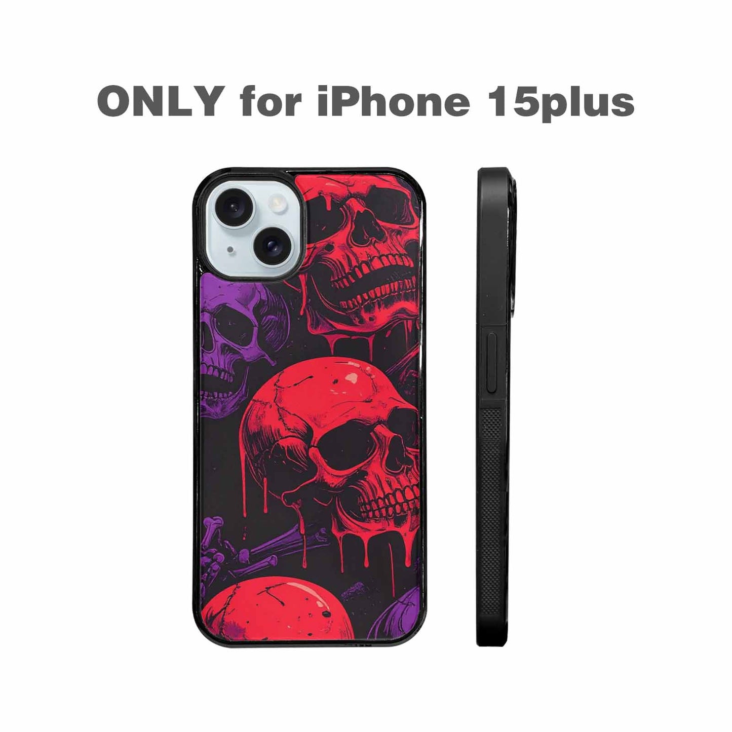 iPhone 15 Plus Case — Red Purple Skeletons Neon Drip Melting, Custom Art Phone Cover