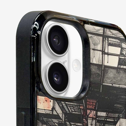iPhone 16 Case — Liminal Space Fragment Black Red Ink, Custom Phone Case
