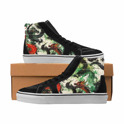 MEN'S Dragons Black & Green Ink High Top Canvas Graphic Print Neon Fantasy Customized Sneakers
